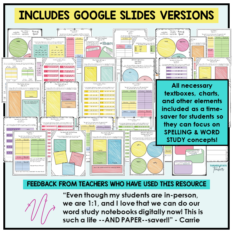 Interactive word study notebook includes google slides for teacher and student use in the Within Word Pattern spellers stage