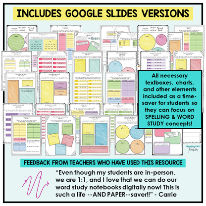 Interactive word study notebook includes google slides for teacher and student use in the Within Word Pattern spellers stage