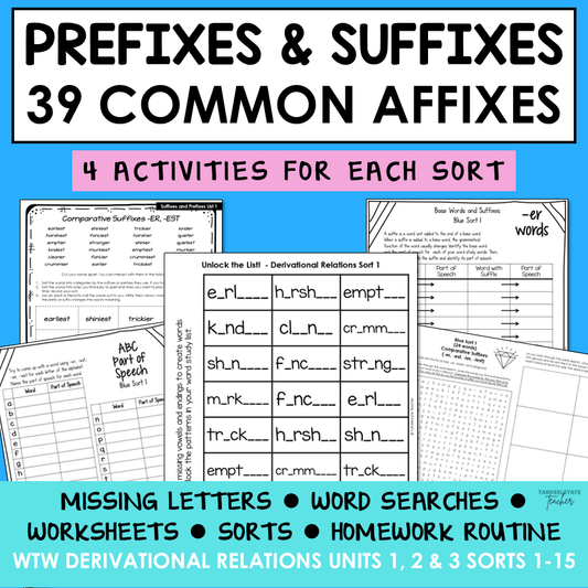 Prefixes Suffixes Multisyllabic Words Derivational Relations Activity Printable