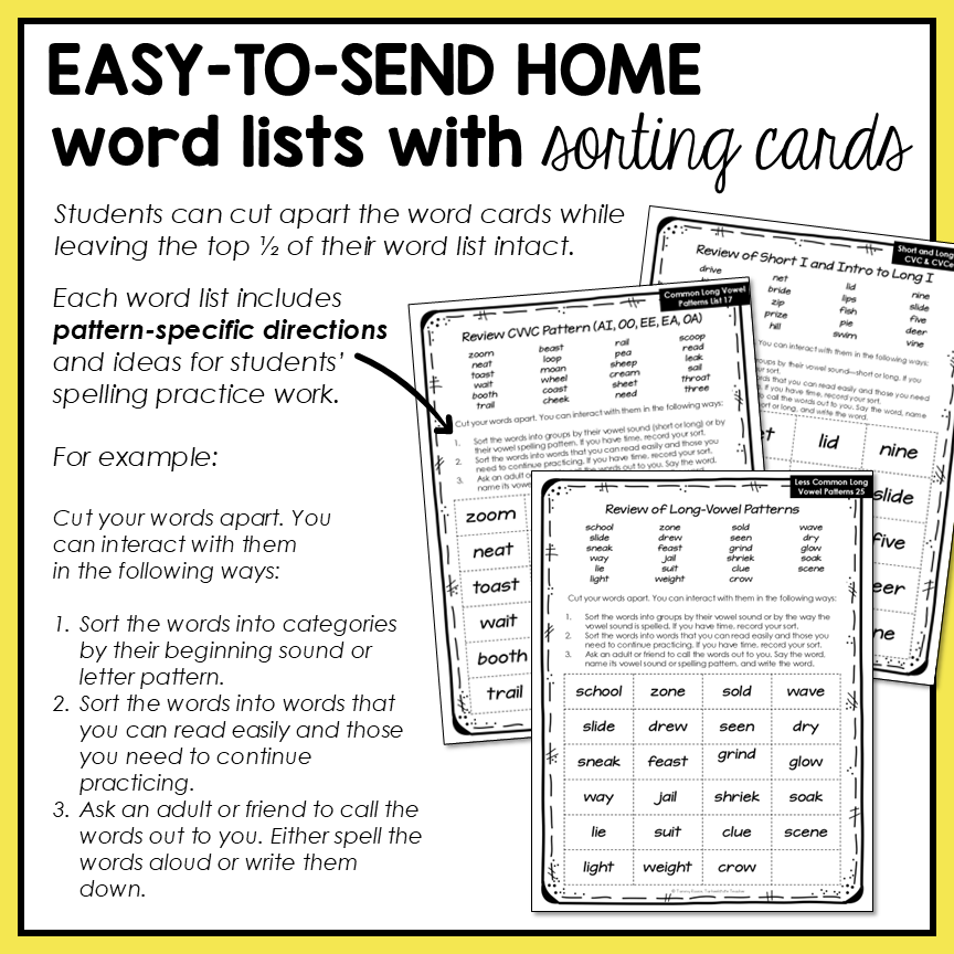 Done-for-you send home spelling homework packets