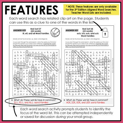 Word search puzzle with related clip art for spellers in the Letter Name-Alphabetic Stage.