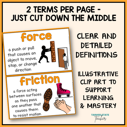 Educational flashcard with terms 'Genetics' and 'heredity' and related definitions, featuring clip art.