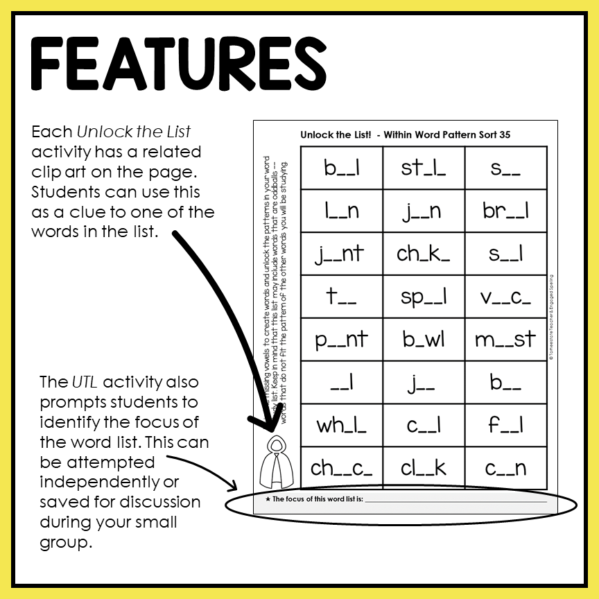 Engaging spelling activity where students have to use a clue to determine the spelling pattern and fill in the blanks in their spelling words
