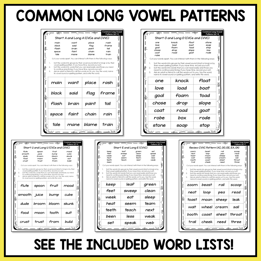 Long Vowel Patterns CVVC and CVCe Words Within Word Pattern Activity Printable
