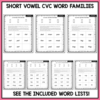 Short A O E U and I Word Families Onset and Rime Letter Name Activity Printable