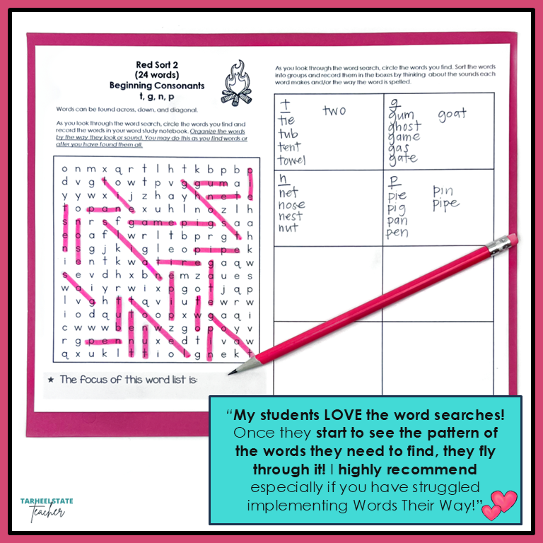 Example of Letter Name-Alphabetic Stage Words their Way word search