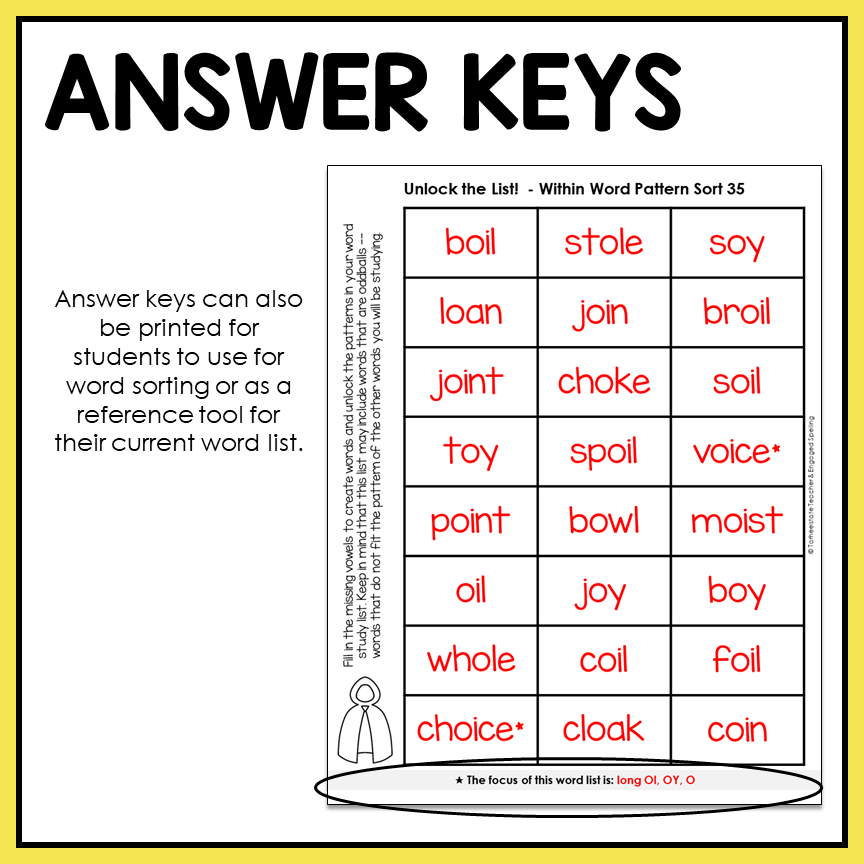 Fill in the blank spelling activity includes answer keys for each teacher and student checking
