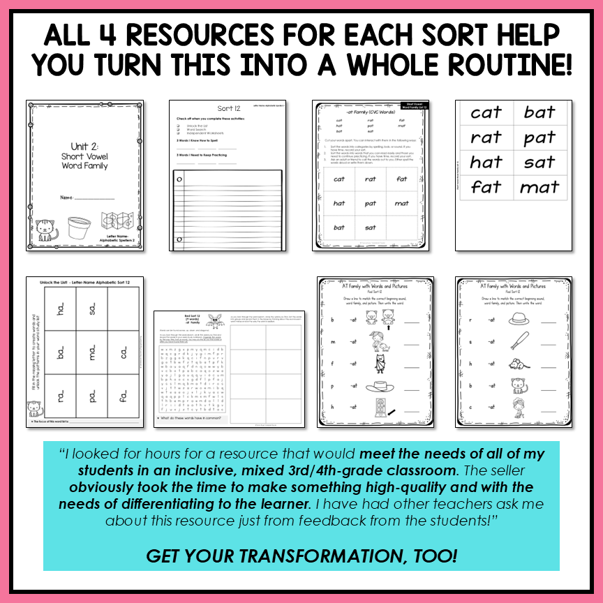 Short A O E U and I Word Families Onset and Rime Letter Name Activity Printable
