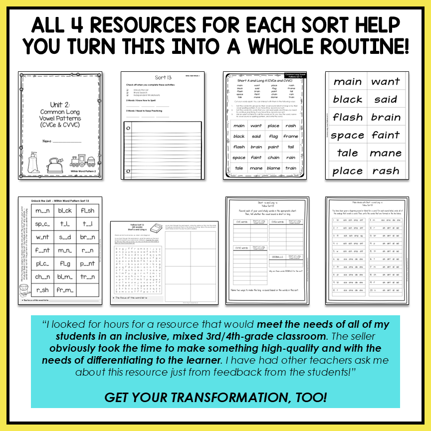 Long Vowel Patterns CVVC and CVCe Words Within Word Pattern Activity Printable