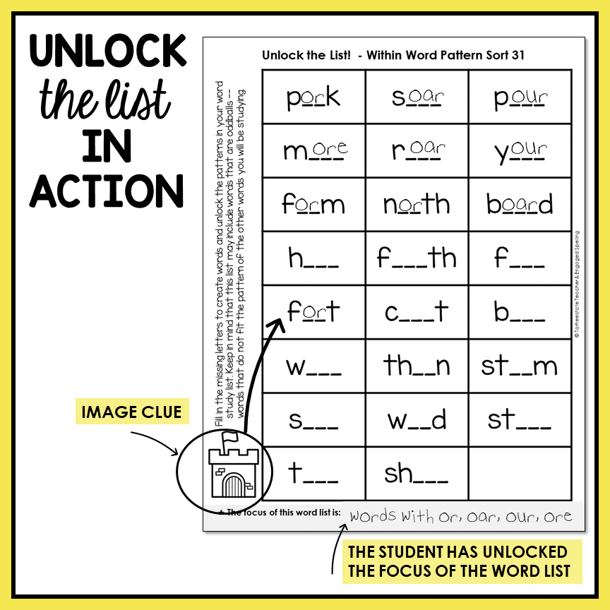 Fill in the blank spelling activity to help students recognize and learn spelling patterns in the Within Word Pattern stage