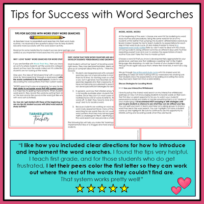 Included tips for success with word searches in the Letter Name-Alphabetic stage.