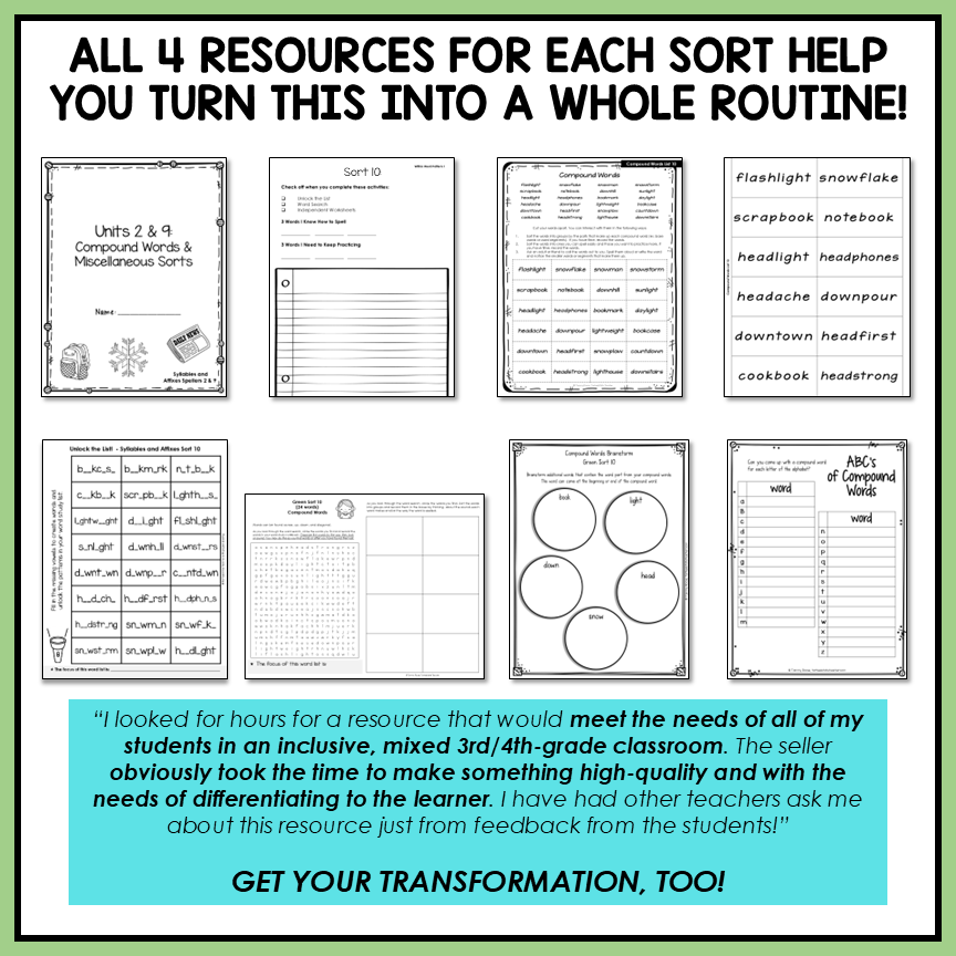 Compound Words, Homophones and Homographs Syllables Affixes Activity Printable
