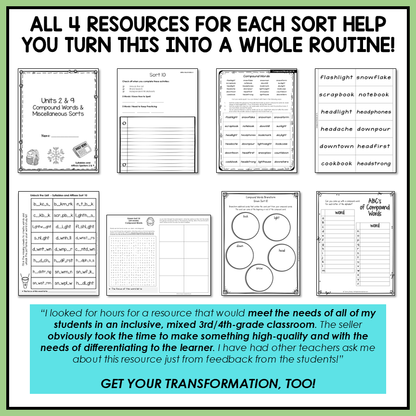 Compound Words, Homophones and Homographs Syllables Affixes Activity Printable