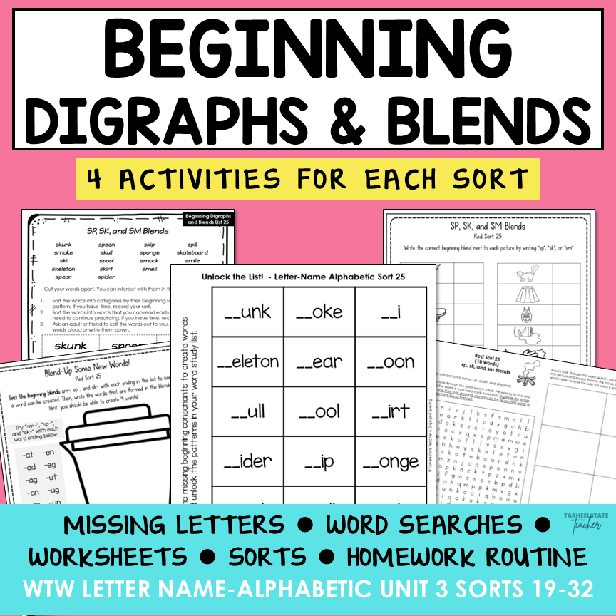 Digraphs and Initial Consonant Blends Activities SH CH TH Letter Name Printable
