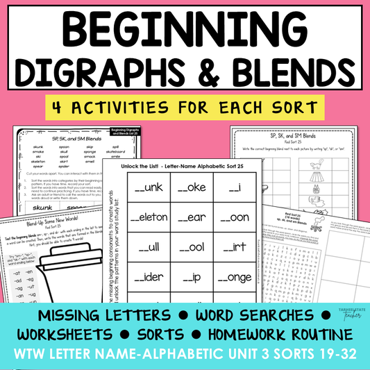 Digraphs and Initial Consonant Blends Activities SH CH TH Letter Name Printable