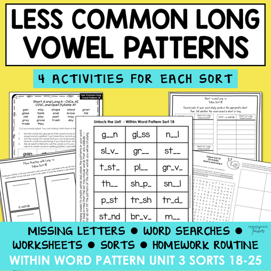 Long Vowel Patterns CVVC Open Syllables Within Word Pattern Activity Printable