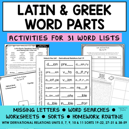 Greek and Latin Roots and Prefixes Morphology Activities Derivational Printable