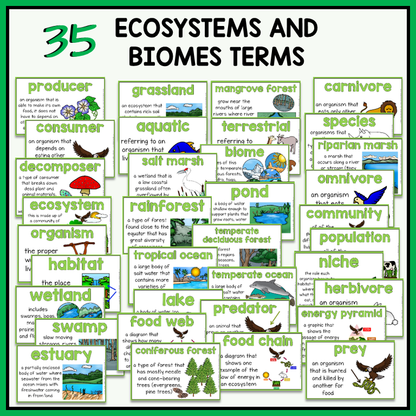 34 ecosystems and biomes terms with definitions and illustrations included for science word wall or bulletin board