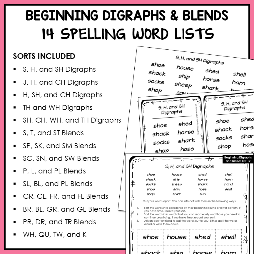 Digraphs and Initial Consonant Blends Activities SH CH TH Letter Name Printable