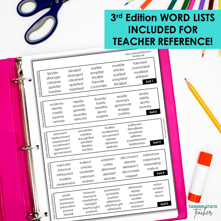Derivational Relations Stage Words Their Way Activity Word Study Notebook | Morphology Spelling Activities