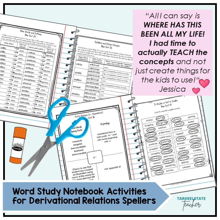 Derivational Relations Stage Words Their Way Activity Word Study Notebook | Morphology Spelling Activities
