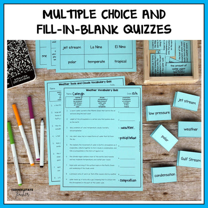 Multiple choice and fill-in-the-blank quizzes for checking student understanding and test prep