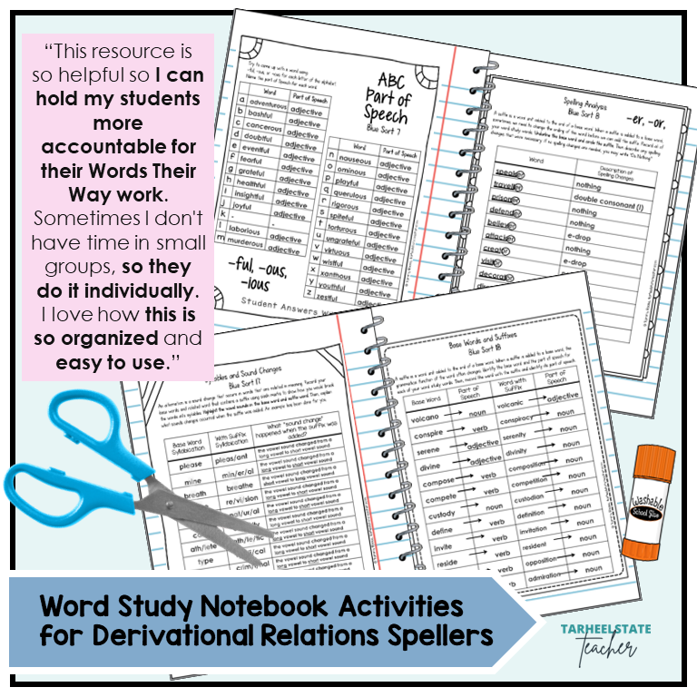 Derivational Relations Stage Words Their Way Activity Word Study Notebook | Morphology Spelling Activities