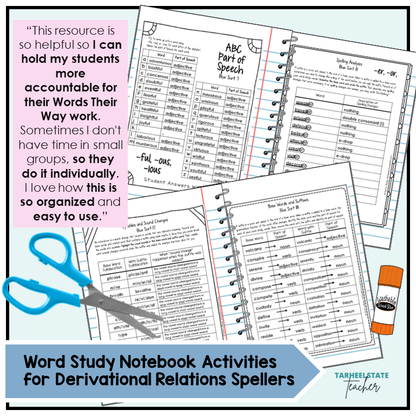 Derivational Relations Stage Words Their Way Activity Word Study Notebook | Morphology Spelling Activities