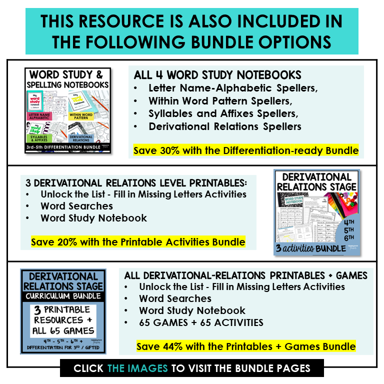 Derivational Relations Stage Words Their Way Activity Word Study Notebook | Morphology Spelling Activities