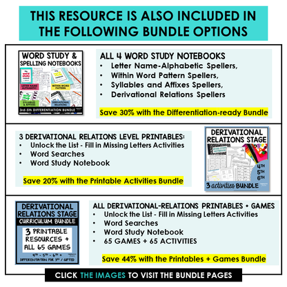 Derivational Relations Stage Words Their Way Activity Word Study Notebook | Morphology Spelling Activities