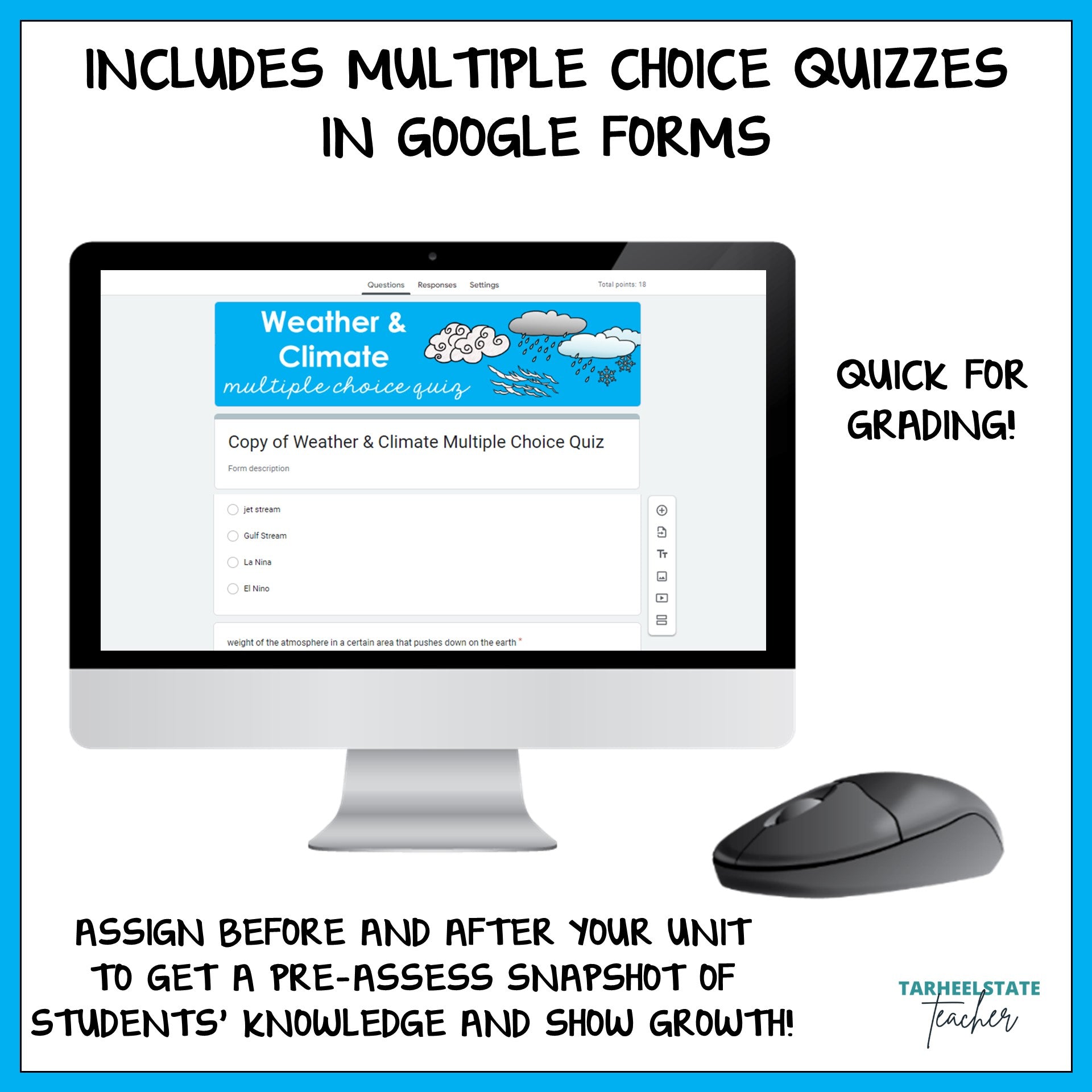 Weather and Climate resource includes multiple choice quizzes in Google Forms to make grading easier