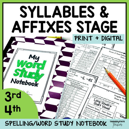 Interactive spelling notebook activities for students in the Syllables and Affixes spelling stage