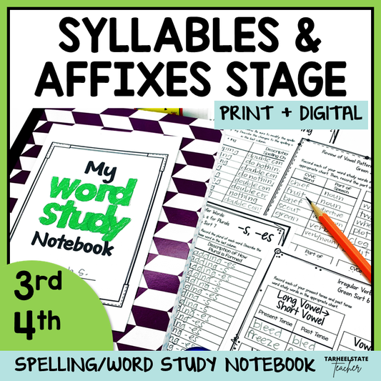 Interactive spelling notebook activities for students in the Syllables and Affixes spelling stage