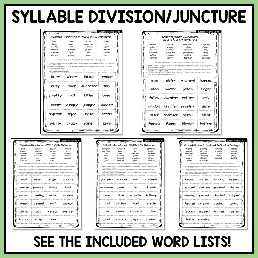 Syllable Division VCV VCCV Open and Closed Syllables Affixes Activity Printable