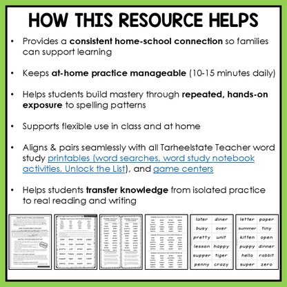Text detailing how a resource helps with home-school connection, practice management, and student learning.