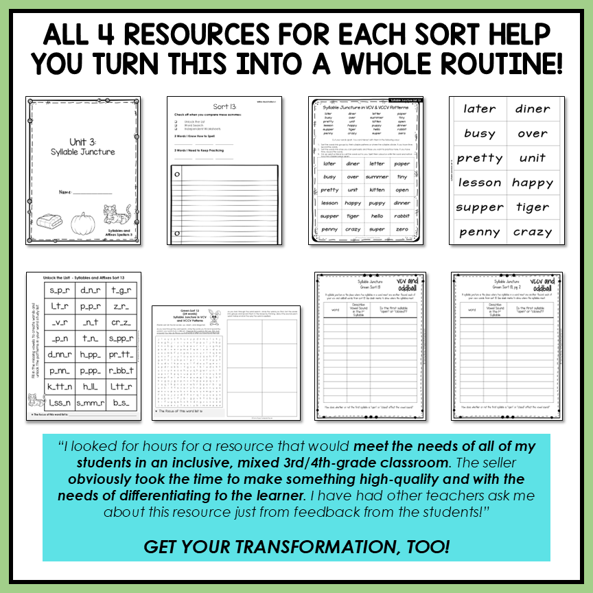 Syllable Division VCV VCCV Open and Closed Syllables Affixes Activity Printable