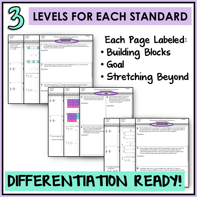 5th Grade Fractions 5.NF ALL Standards Adding Subtracting Multiplying Dividing Fractions