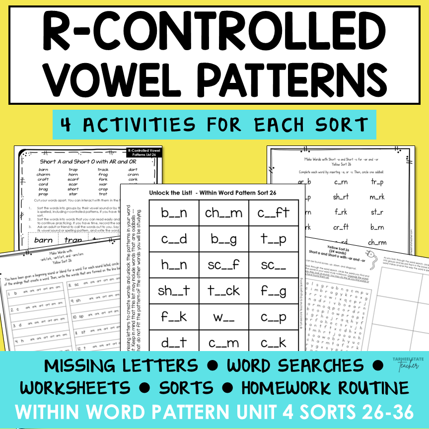 R Controlled and Bossy R Vowel Patterns Within Word Pattern Activity Printable