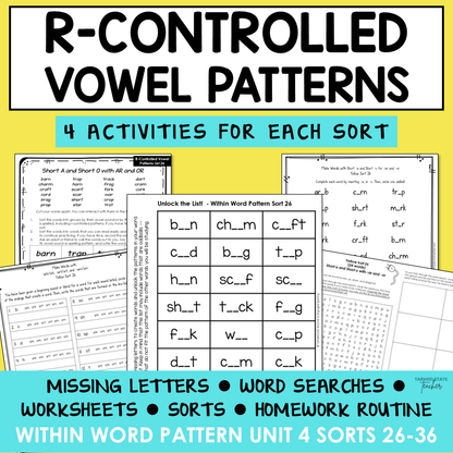 R Controlled and Bossy R Vowel Patterns Within Word Pattern Activity Printable