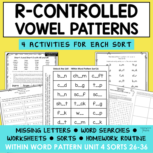 R Controlled and Bossy R Vowel Patterns Within Word Pattern Activity Printable