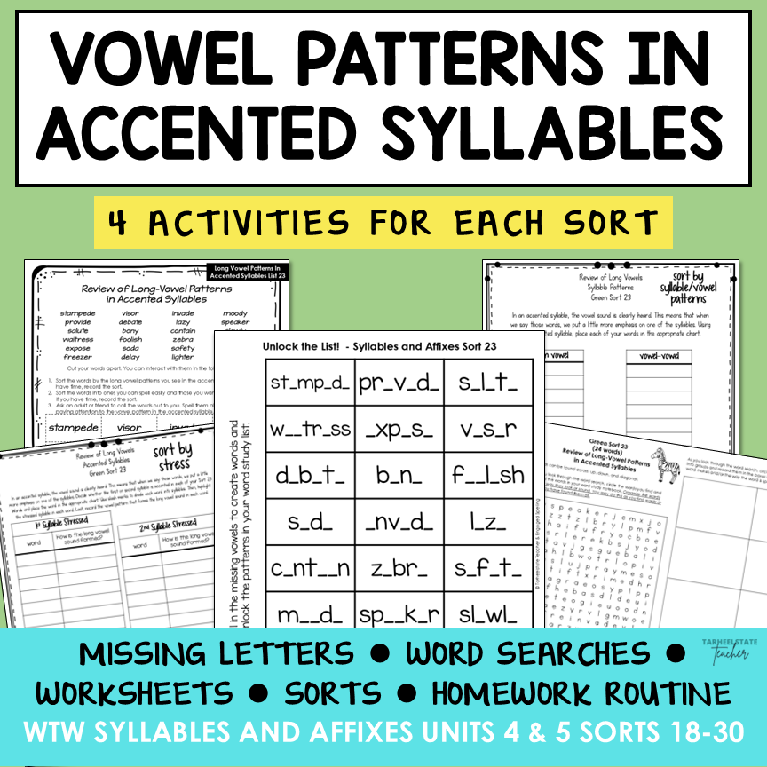 Long Vowel & R Controlled Patterns Accented Syllables Affixes Activity Printable