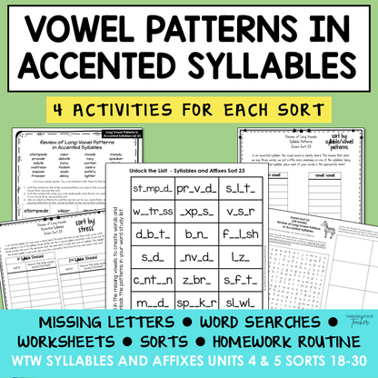 Long Vowel & R Controlled Patterns Accented Syllables Affixes Activity Printable