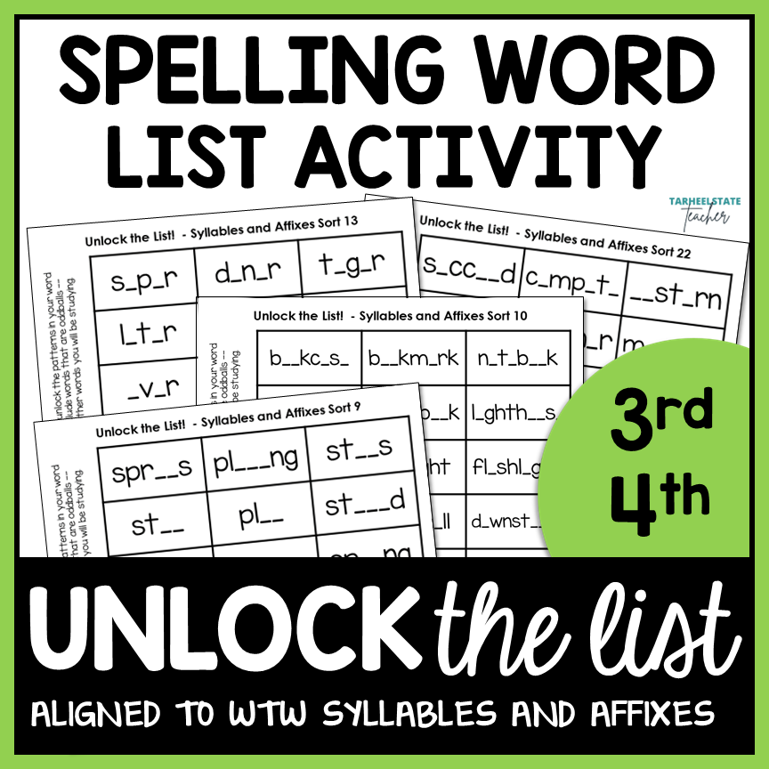 syllables and affixes Spelling word list activity sheets Unlock the List