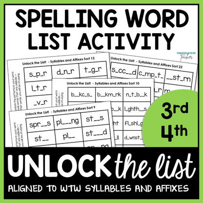 syllables and affixes Spelling word list activity sheets Unlock the List
