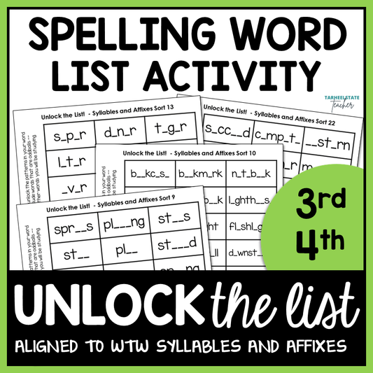 syllables and affixes Spelling word list activity sheets Unlock the List