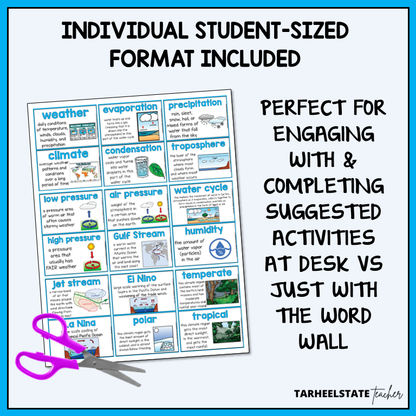 Weather and Climate vocabulary resource includes individual student-sized study and reference sheet to use with vocabulary activities