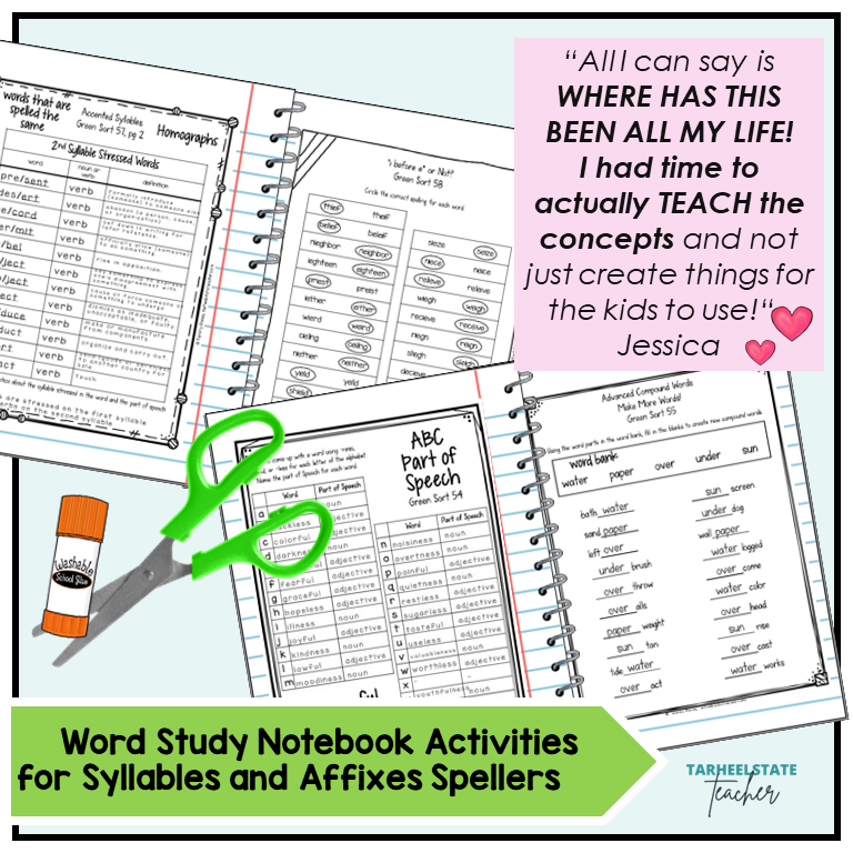 Syllables and Affixes Stage Words Their Way Activity Word Study Notebook