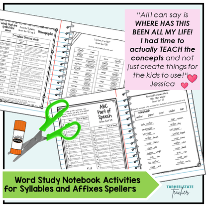 Syllables and Affixes Stage Words Their Way Activity Word Study Notebook