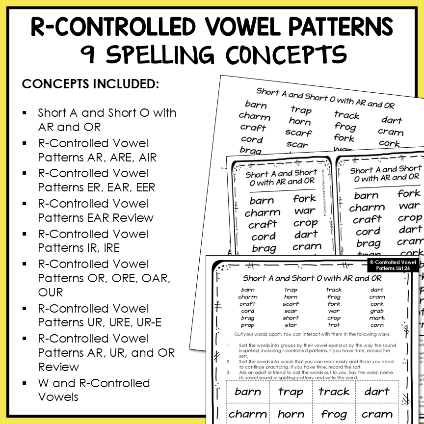 R Controlled and Bossy R Vowel Patterns Within Word Pattern Activity Printable