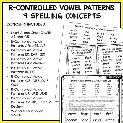 R Controlled and Bossy R Vowel Patterns Within Word Pattern Activity Printable